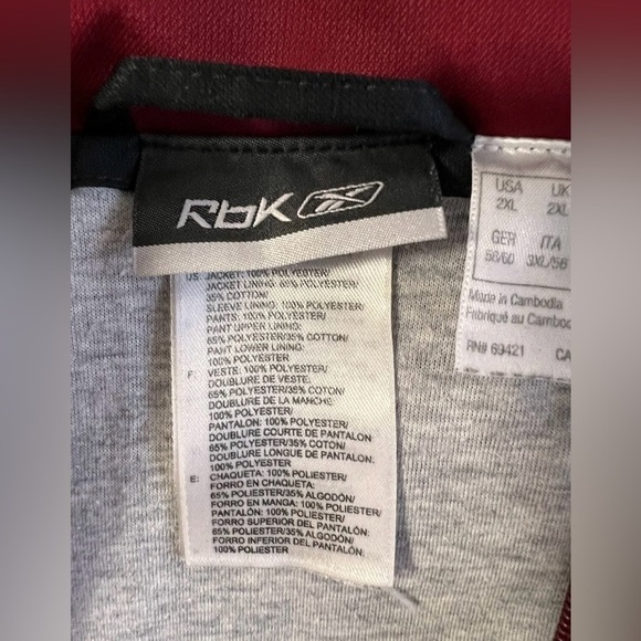 Vintage Reebok Jacket Men 2XL Red Black Full Zip Windbreaker Track Coat Warm Up - Picture 5 of 8